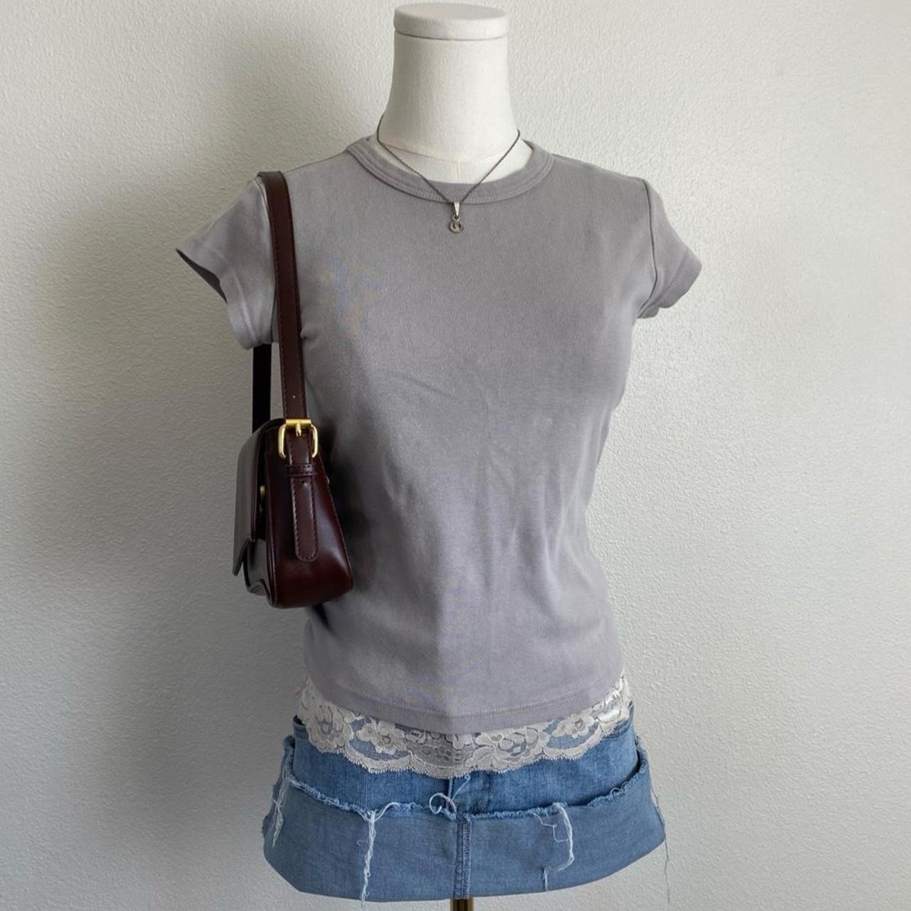 Brandy Melville Short Sleeve Gray Tee Shirt Stretchy Casual Minimal Preppy